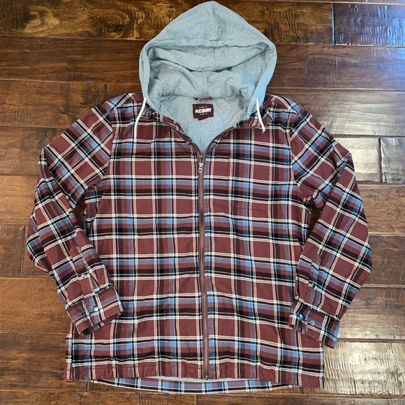 Alesbury Hooded Flannel Shacket Mens Size XL Plaid Lined Full Zip Pockets NWOT - Picture 1 of 10